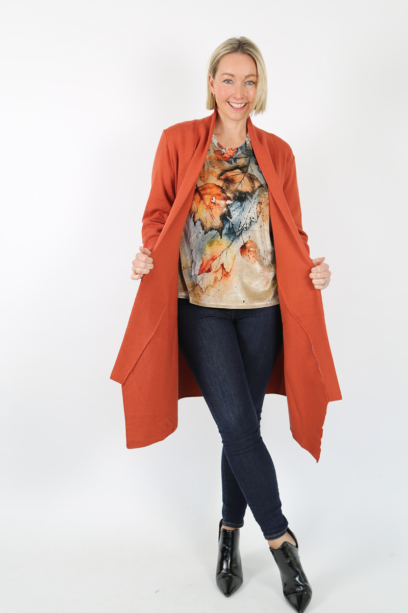 VALERIA Rust Long Line Open Knit Cardigan – Warwick Jones