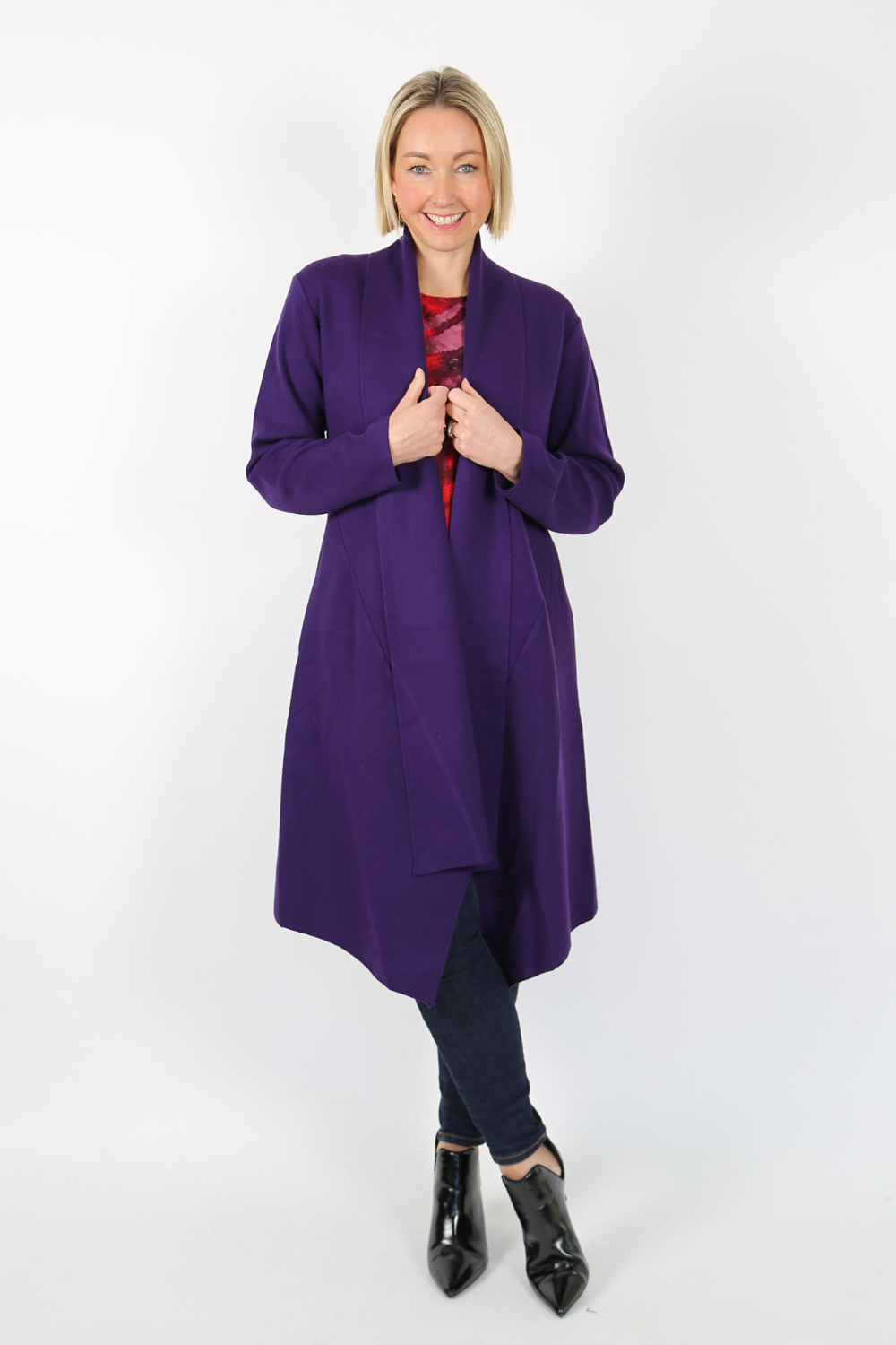 VALERIA Purple Long Line Open Knit Cardigan – Warwick Jones