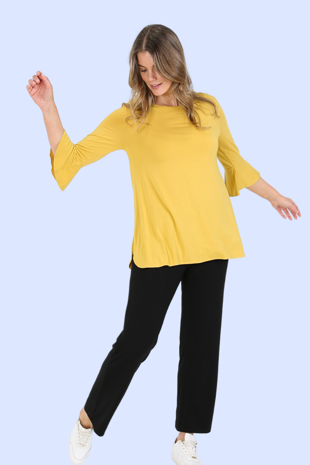 mustard ruffle top