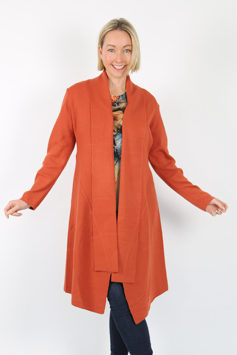 VALERIA Rust Long Line Open Knit Cardigan – Warwick Jones