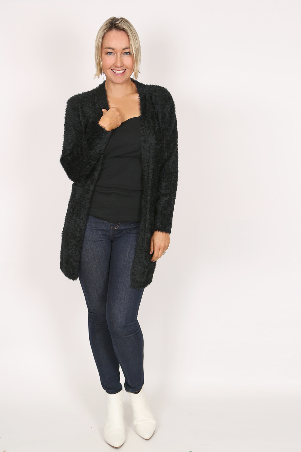 Knitted Cardigan Black Shaggy Cardigan AMARA Black Open Knit